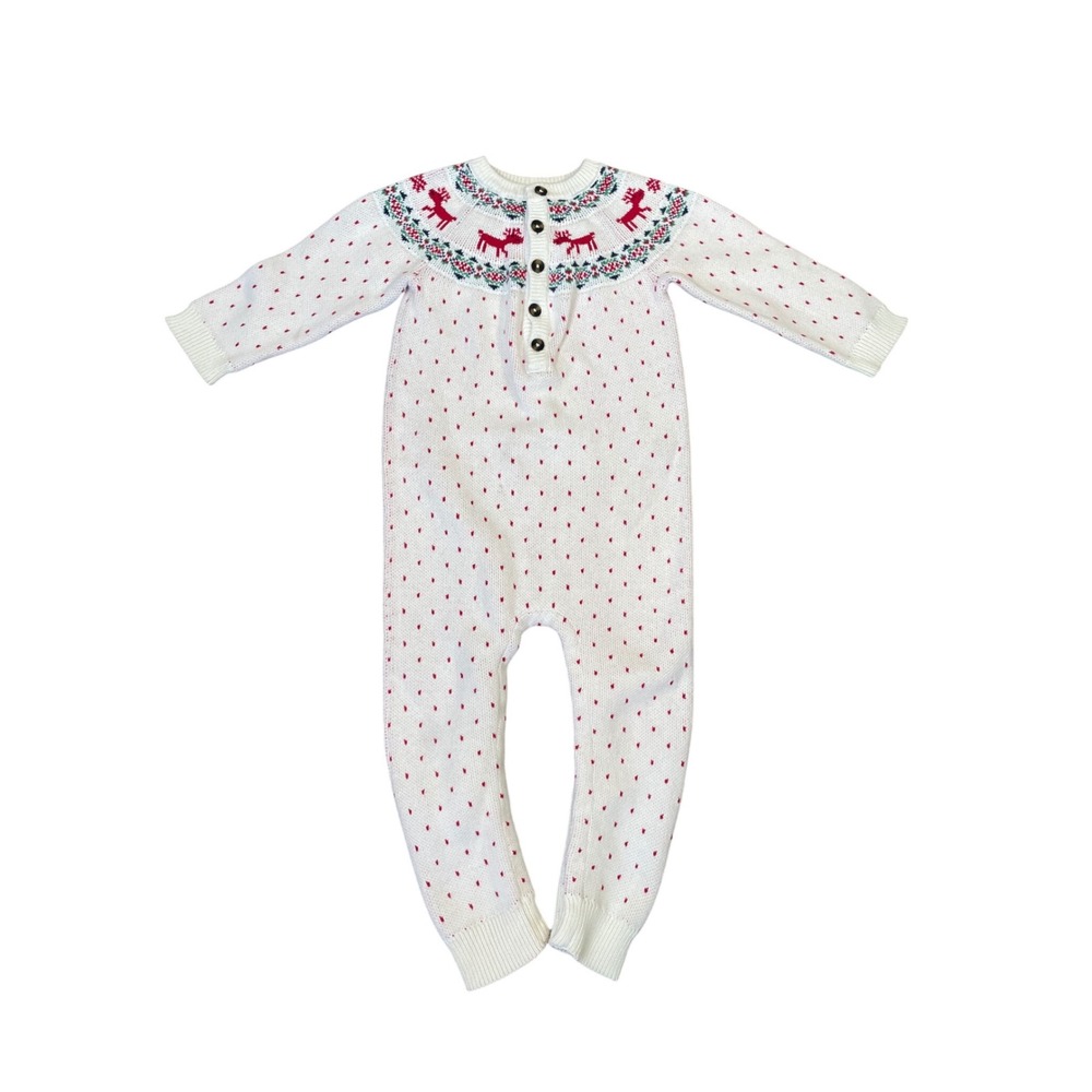 Hanna Andersson 3T Reindeer Fair Isle Cotton Knit Sweater‎ Romper One Piece 90cm